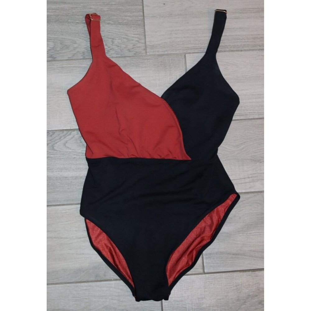 Sunn lab swim one piece swimsuit size small color block black and red brown